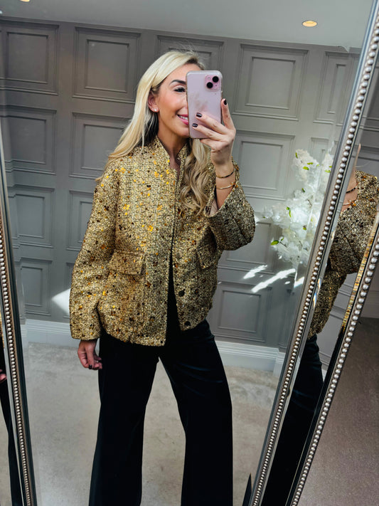 Gold Sequin Bomber